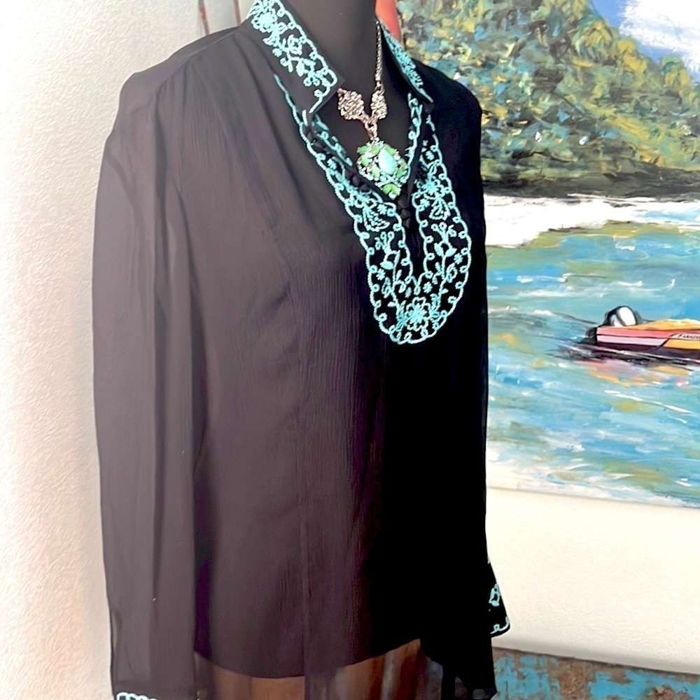 ⭐️INC International Concepts  Sheer Embroidered Tunic Boho Resort Top Size 14/L - Picture 5 of 12